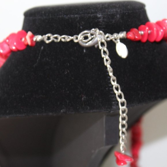 Chicos   Long Red Faux Stone and Silver  Beaded Strand  Necklace - Picture 4 of 4